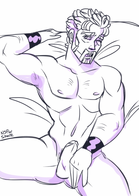 1boy erection gdilf jojo's_bizarre_adventure joseph_joestar male male_only mature_male monochrome nsfwshark nude_male old_joseph older_male one_eye_closed solo stardust_crusaders