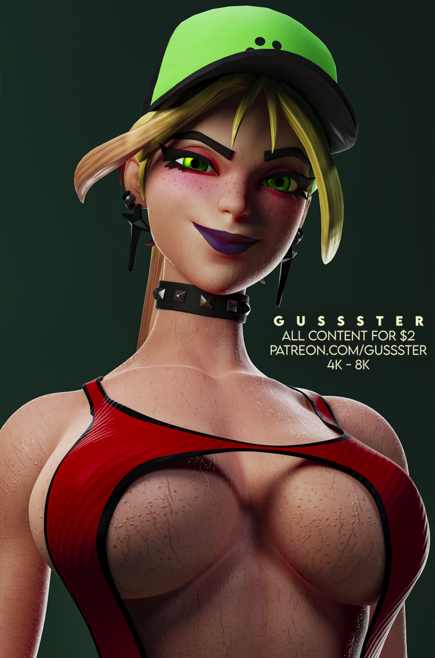 1girls 3d big_breasts bikini bikini_top blonde_hair breasts choker eye_contact female female_only fortnite fortnite:_battle_royale freckles green_eyes gussster hat helsie_(fortnite) large_breasts light-skinned_female light_skin looking_at_viewer one-piece_swimsuit pov pov_eye_contact simple_background solo swimsuit wet wet_body wet_skin