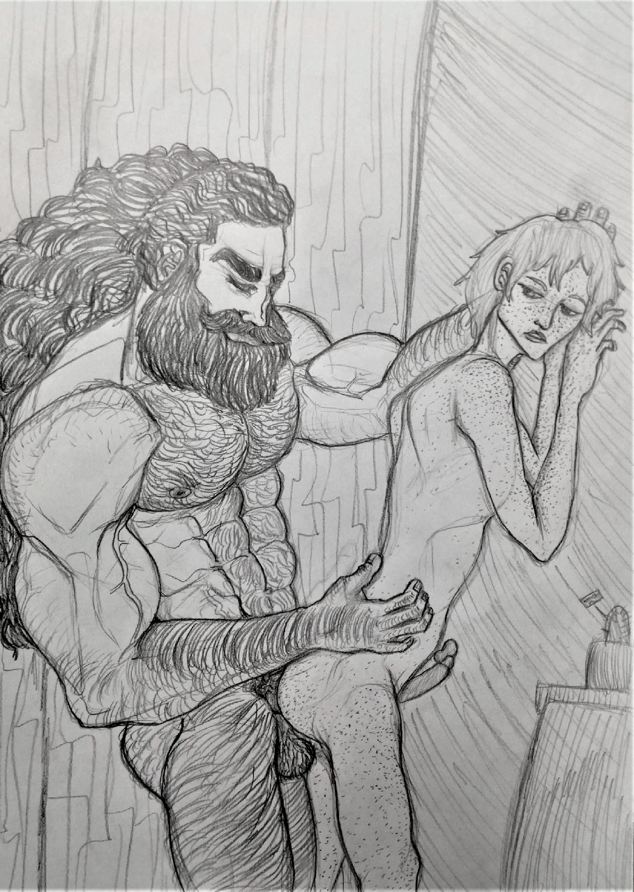 bartel beard bearded facial_hair freckles gay gay_sex hairy hairy_arms hairy_chest hairy_male human long_hair long_hair_male manly muscle muscular muscular_male sketch standing_sex traditional_art traditional_media traditional_media_(artwork) veiny_muscles