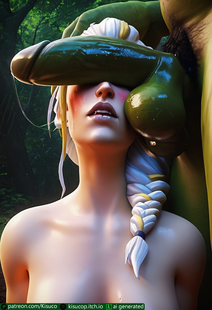 1boy, 1girls, absurdly large cock, ai generated, cant see the haters, cock worship, day, female, flaccid, flaccid penis, forest, horde (warcraft), human, human (warcraft), human female, in love with cock, interspecies, jaina proudmoore, kisuco, light skin, light-skinned female, looking up, male, male/female, open mouth, orc, orc (warcraft), orc male, outdoors, penis, penis on face, precum drip, tongue, tongue out, world of warcraft