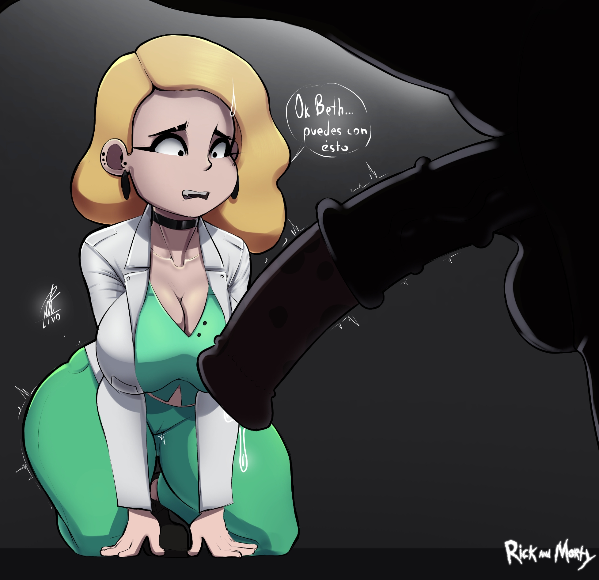 1animal, 1boy, adult swim, beth smith, blonde hair, breasts, choker, cock shock, equine, equine penis, female, horse, horse penis, horsecock, huge breasts, huge cock, imminent sex, kneeling, male, nervous, on all fours, penicilino123, penis, penis awe, pepitocuario123, precum, precum drip, rick and morty, shocked, thick thighs, veins, veiny penis, zoophilia