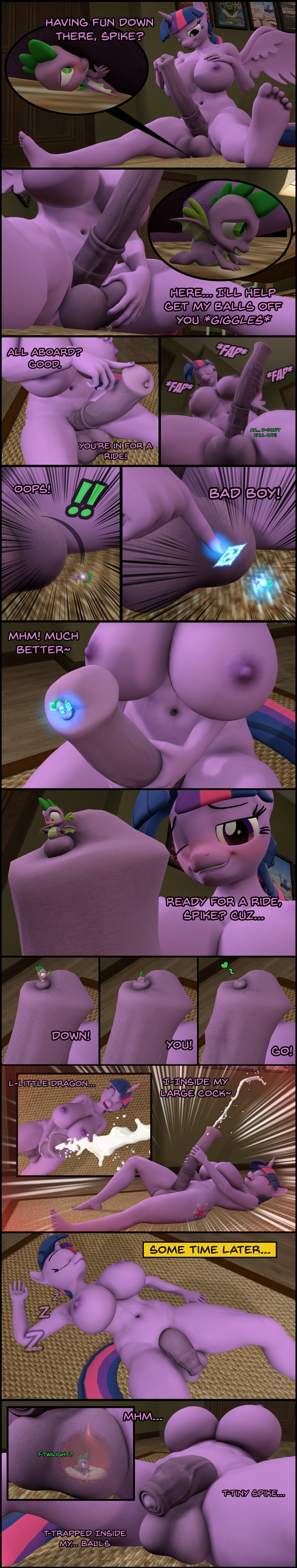 1boy, 1futa, 3d, 3d (artwork), alicorn, animal genitalia, animal penis, anthro, antonioy111, balls, big balls, big penis, bodily fluids, breasts, cock vore, comic, completely nude, cum, cum bath, cumshot, cutie mark, dialogue, dragon, ejaculation, english text, equid, equine, equine genitalia, equine penis, extreme size difference, feet, flaccid, friendship is magic, futa giantess, futa on male, futadom, futanari, genital fluids, giantess, green eyes, hasbro, horsecock, huge cock, intersex, macro, male, malesub, mammal, micro, my little pony, mythological creature, mythological equine, mythological scalie, mythology, nipples, nude, nude futa, penis, purple body, purple eyes, purple hair, purple skin, scalie, sheath, sitting, size difference, source filmmaker, spike (mlp), tail, text, twilight sparkle (mlp), vore, wings