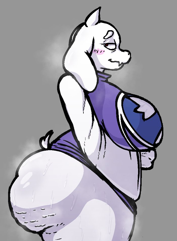 1girls, 2024, 2d, anthro, ass, big ass, blush, breasts, cellulite, clothed, clothing, color, female, female only, grey background, large ass, looking back, milf, nanodude78, side view, simple background, solo, solo female, steam, sweat, sweating, sweaty, sweaty ass, sweaty body, sweaty butt, sweaty thighs, thick thighs, thighs, toriel, undertale, undertale (series), white body, white fur