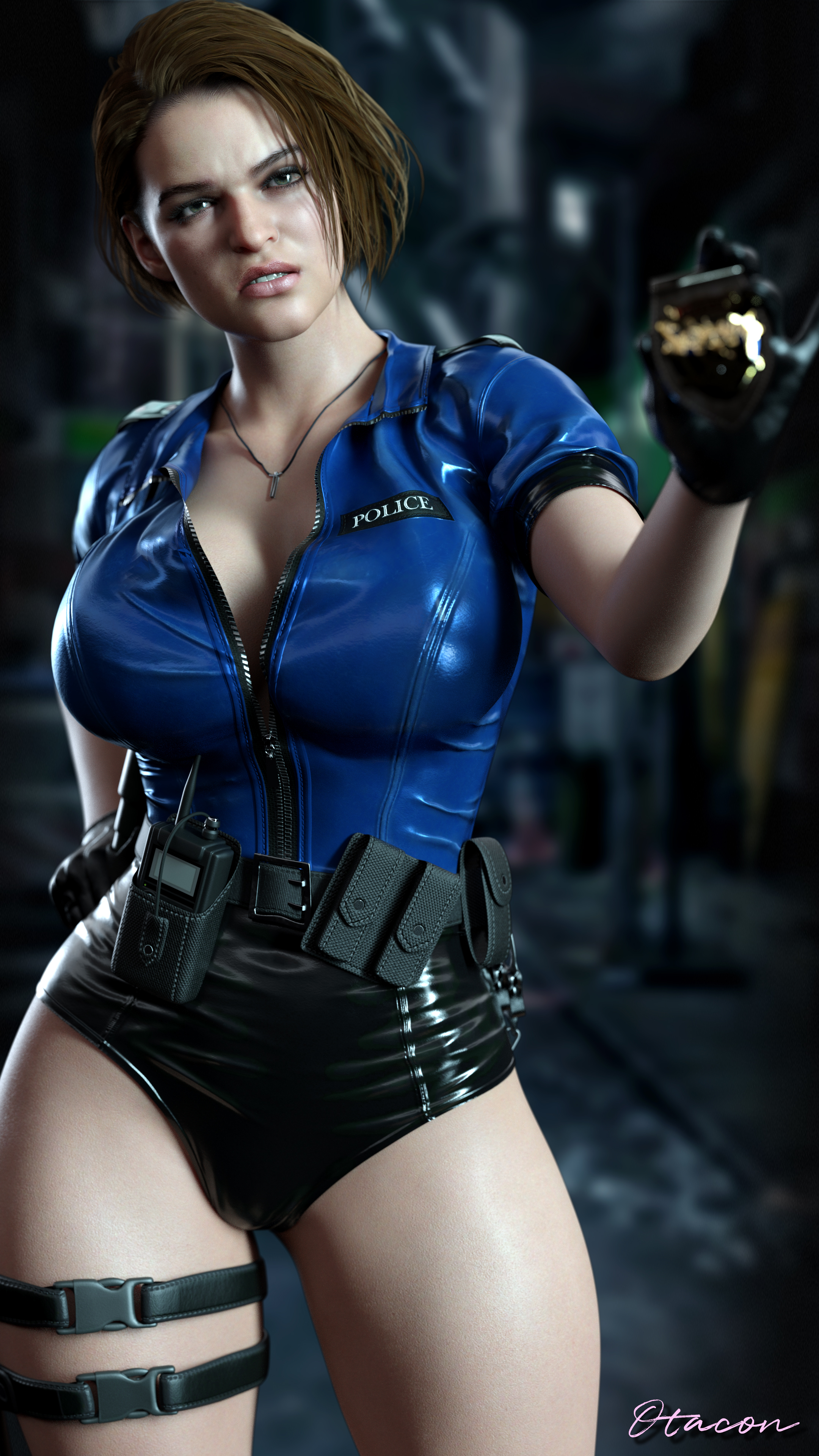 3d, ass, big ass, big breasts, black hair, blue eyes, boots, breasts, cap, capcom, female, jill valentine, jill valentine (sasha zotova), light skin, otacon212, police hat, police officer, police uniform, policewoman, resident evil, resident evil 3, resident evil 3 remake, short hair, solo, thick thighs