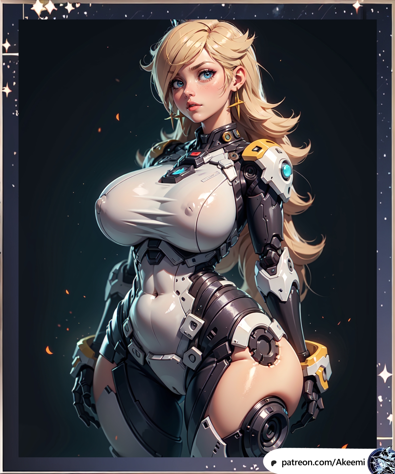 ai generated, akeemi, armor, ass, breasts, female, huge ass, huge breasts, long hair, looking at viewer, mario (series), massive ass, massive butt, mecha, princess, princess rosalina, science fiction, thick thighs, wide hips
