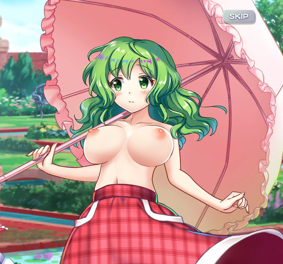 edit green_eyes green_hair large_breasts navel nipples official_artwork_edit rotte_(1109) screencap tagme topless touhou touhou_lost_word umbrella yuka_kazami yuuka_kazami