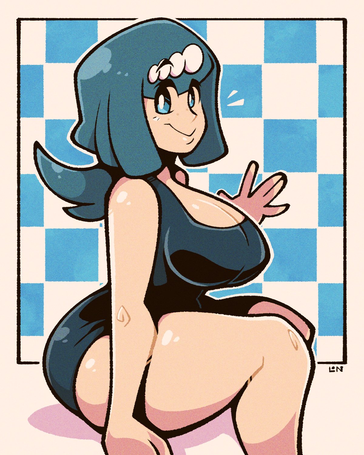 big_ass big_breasts blue_eyes blue_hair cleavage curvy game_freak lana's_mother_(pokemon) large_breasts legendofnerd mature_female milf mother nintendo one-piece_swimsuit pokemon pokemon_sm solo thick_thighs wide_hips