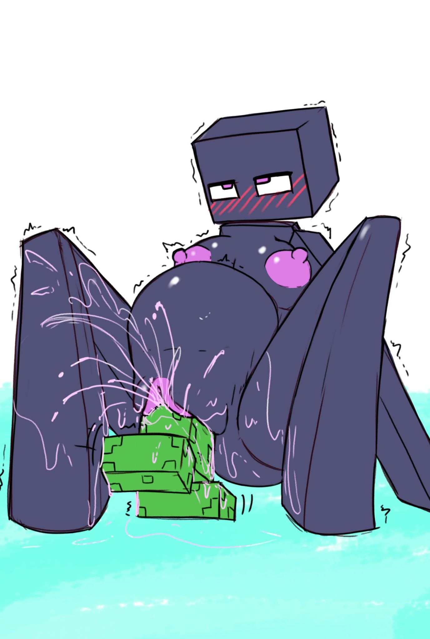 big belly, black body, breasts, creeper (minecraft), enderman, enderwoman, female, ichduhernz, minecraft, pussy, pussy juice, rule 63, small breasts, unbirthing, vore