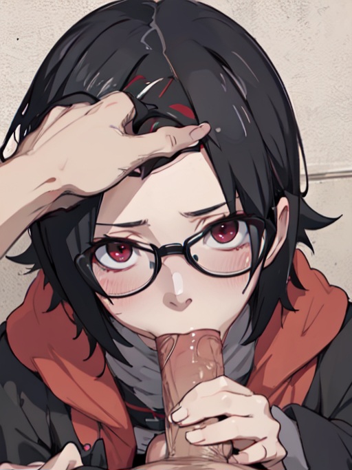 ai_generated aigeneratedp blowjob blush boruto:_naruto_next_generations erection fellatio glasses looking_at_viewer naruto naruto_(series) penis pov_blowjob sarada_uchiha sucking sucking_penis sucking_tip