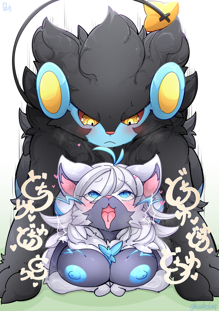 1boy 1girls ahe_gao anthro anthro_on_feral anthro_penetrated big_breasts black_body black_fur breasts female female_penetrated feral feral_on_anthro feral_penetrating feral_penetrating_anthro from_behind_position fur generation_4_pokemon generation_7_pokemon heart hinata_sakamoto larger_male legendary_pokemon luxray male male/female male_penetrating male_penetrating_female nintendo nipples nude penetration pokemon pokemon_(species) sex size_difference smaller_female tongue tongue_out zeraora zoophilia