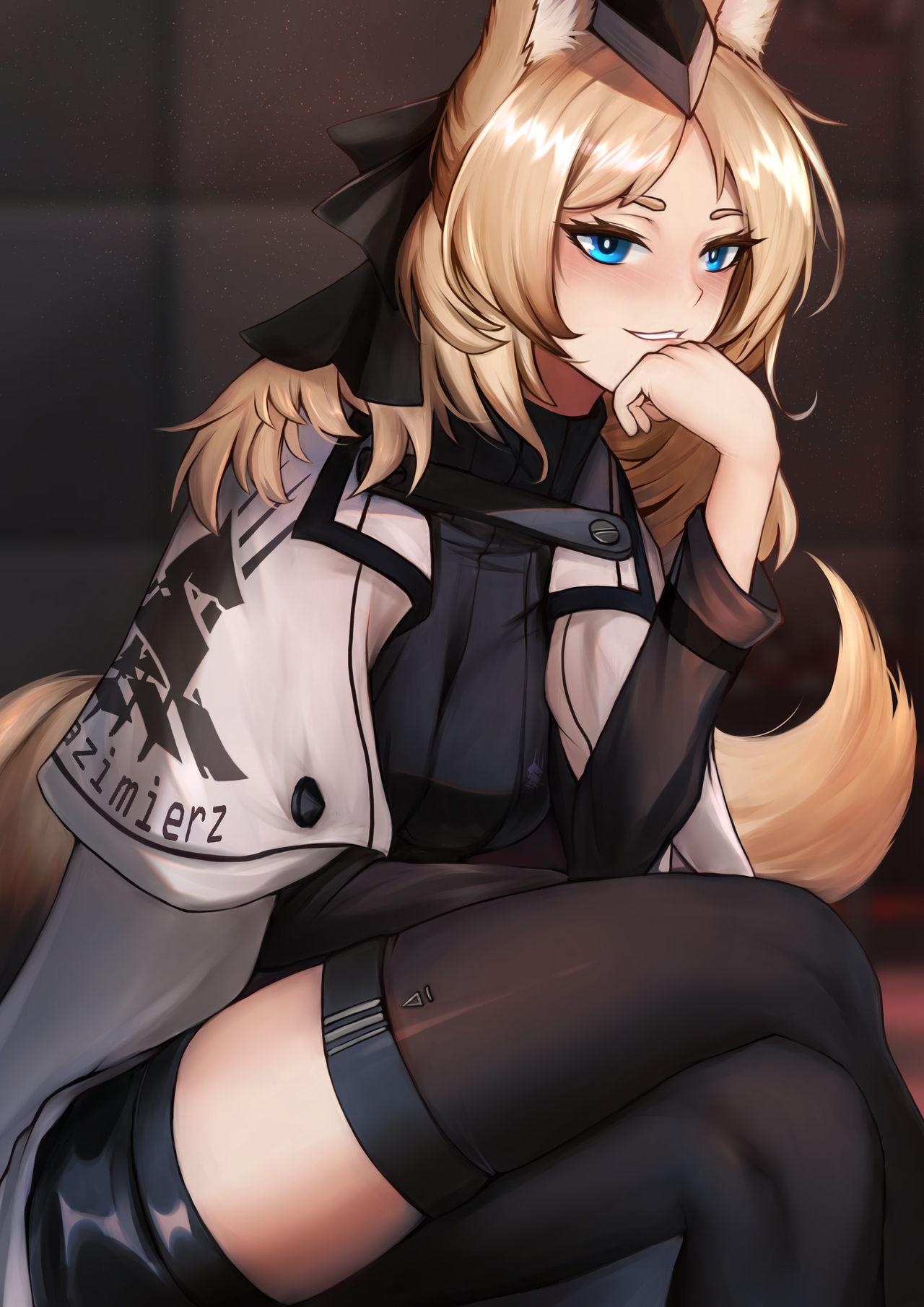 1girls 2023 animal_ear_fluff animal_ears arknights blonde_hair blonde_hair blue_eyes blush hat hi_res horse_ears horse_girl horse_tail kemonomimi krirk legs_crossed light-skinned_female light_skin long_hair looking_at_viewer seductive seductive_look seductive_smile sitting smile solo tail thighhighs thighs whislash_(arknights)