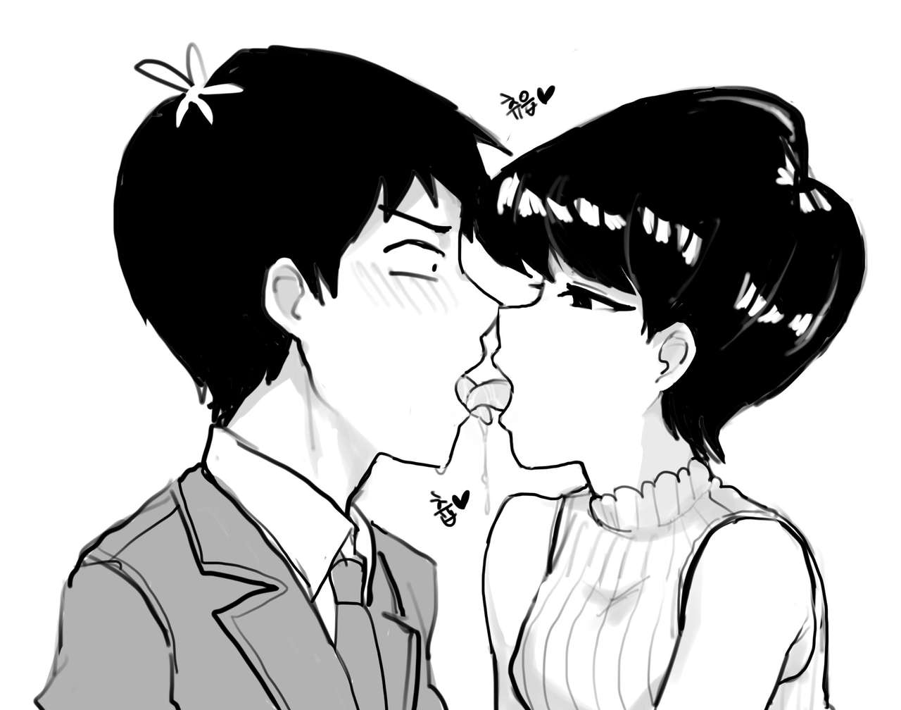 1boy 1boy1girl 1girls age_difference black_eyes black_hair eye_contact eyebrows eyes female french_kiss fur jorin kissing kissing komi-san_wa_komyushou_desu komi_shuuko light-skinned_female light-skinned_male light_skin looking_at_partner male male/female milf mother red_fur saliva school_uniform tadano_hitohito tagme tongue tongue_out white_background