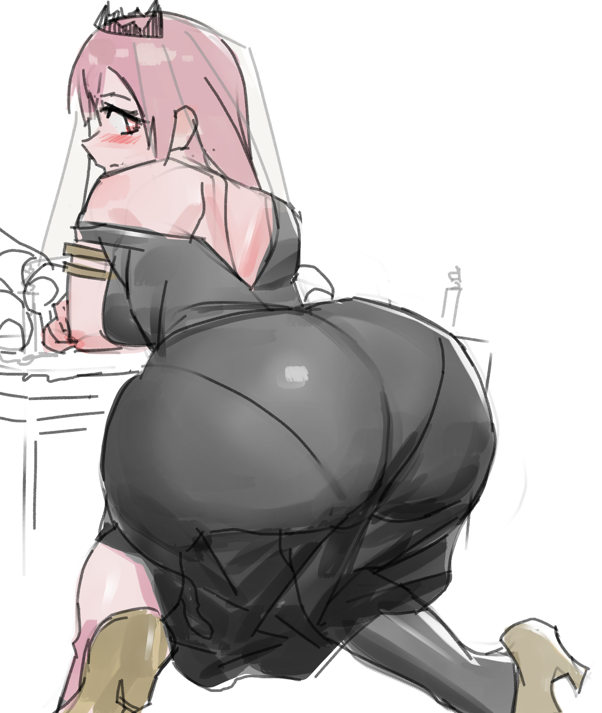 ass, big ass, female, hololive, hololive english, hololive myth, mori calliope, pink hair, virtual youtuber