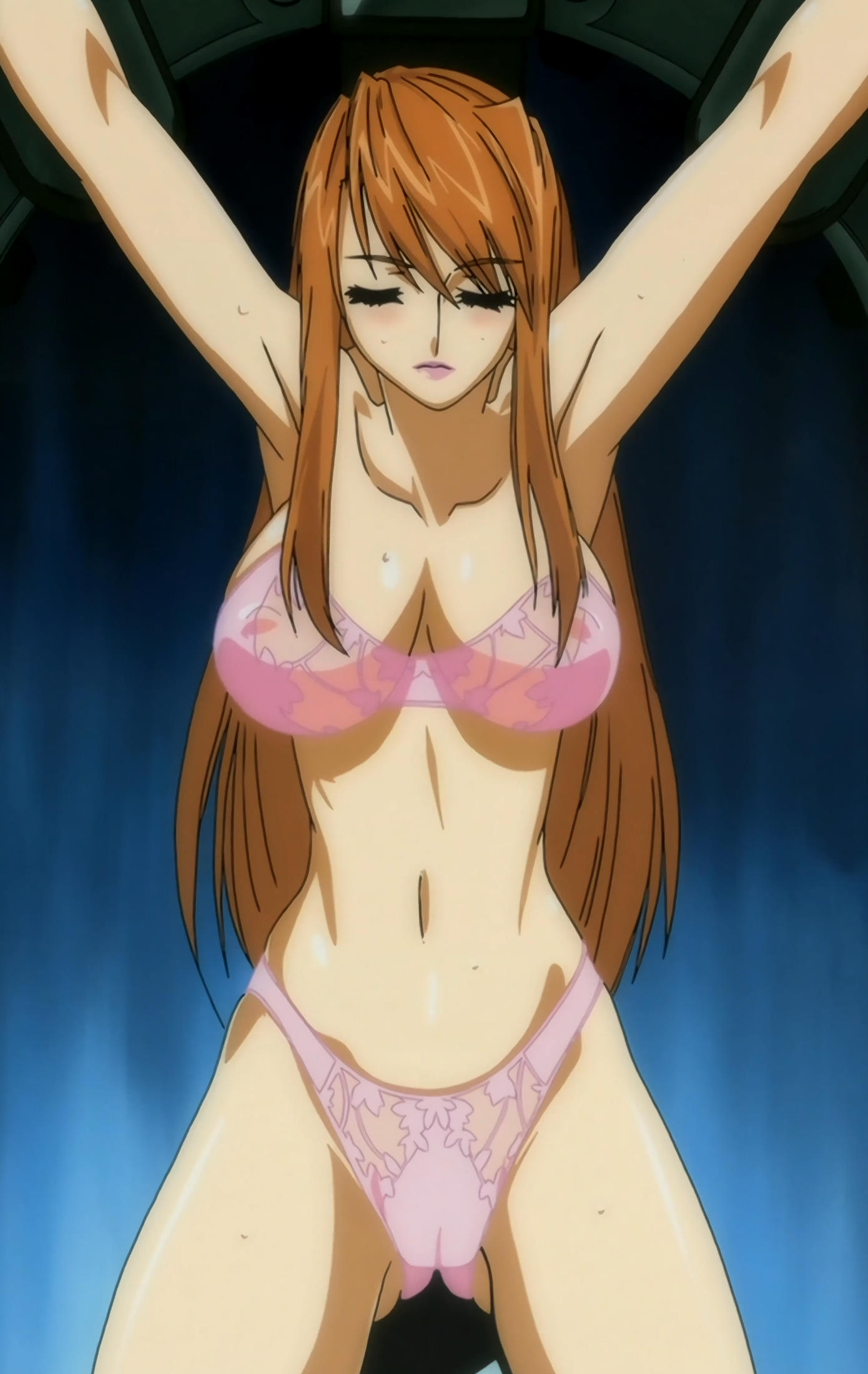 1girls angel_blade ass bra breasts brown_hair hips large_breasts nipples panties screencap screenshot sweatdrop tenmyoin_seiryu thighs tied_up tummy