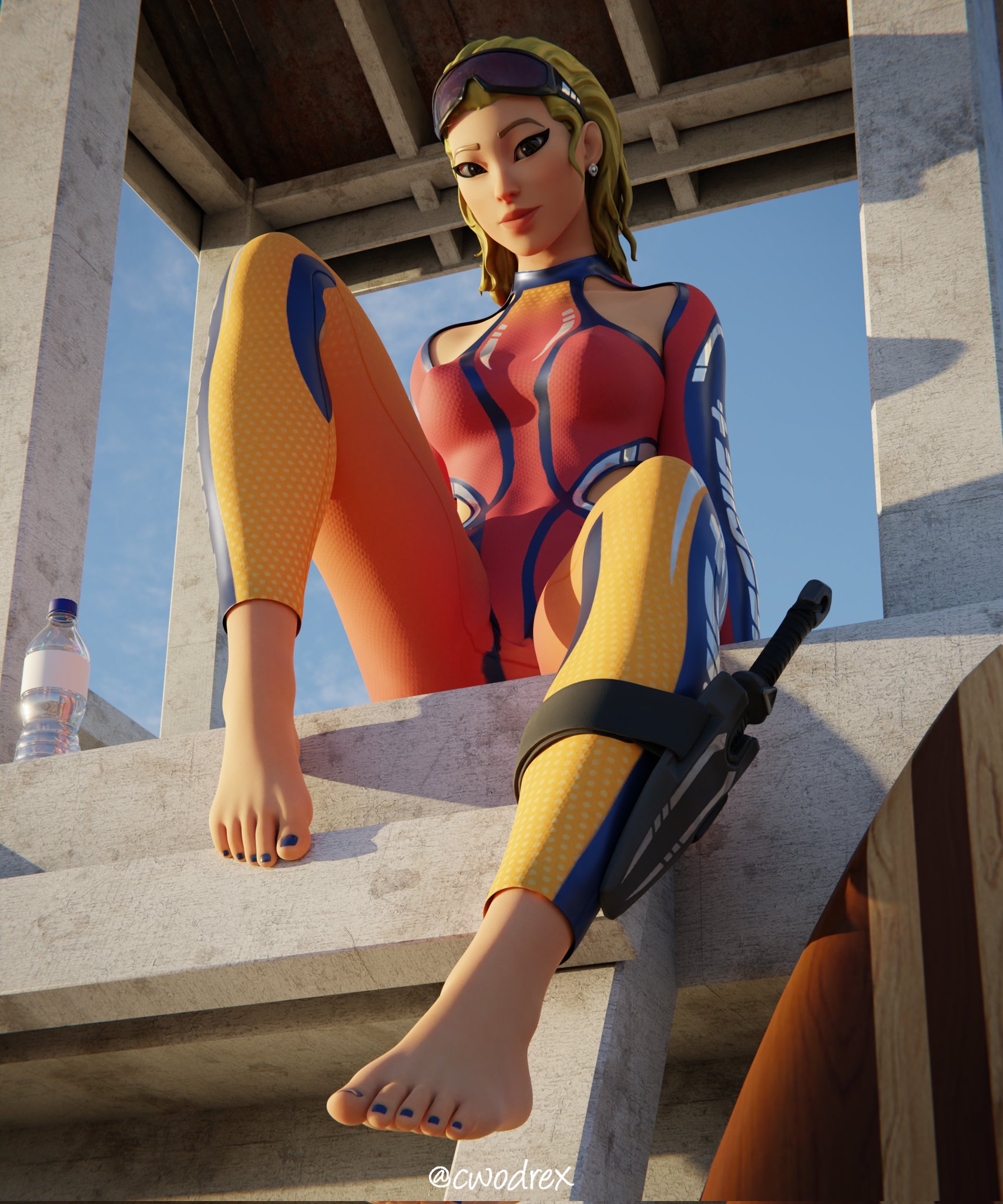 1boy, 1girls, feet, female, foot fetish, fortnite, male, medley (fortnite), soles