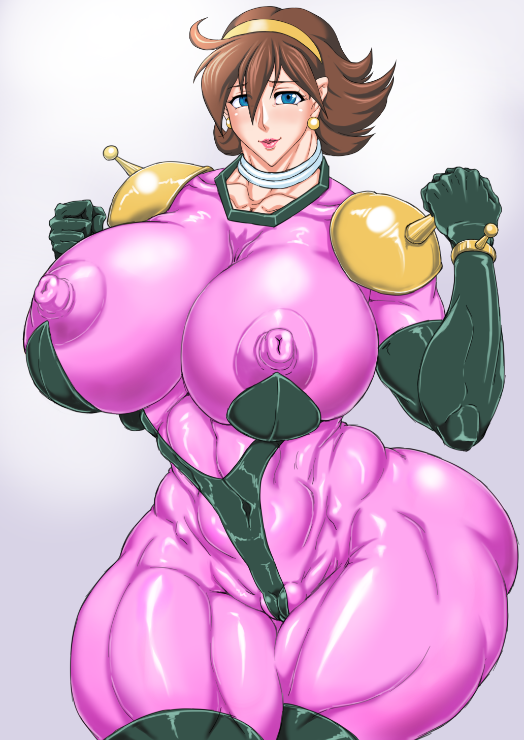 1girls abs big_ass big_breasts big_butt blue_eyes blush bodysuit breasts brown_hair busty curvaceous curvy dat_ass elbow_gloves erect_nipples female female_only g-string g_gundam gloves gundam hairband hourglass_figure human large_breasts light-skinned_female light_skin lipstick mature_female milf mobile_trace_suit muscular_female muscular_thighs nipples_visible_through_clothing pilot_suit pose posing rain_mikamura short_hair shoulder_pads simple_background solo standing thick_thighs thong voluptuous voluptuous_female wide_hips zensyuui