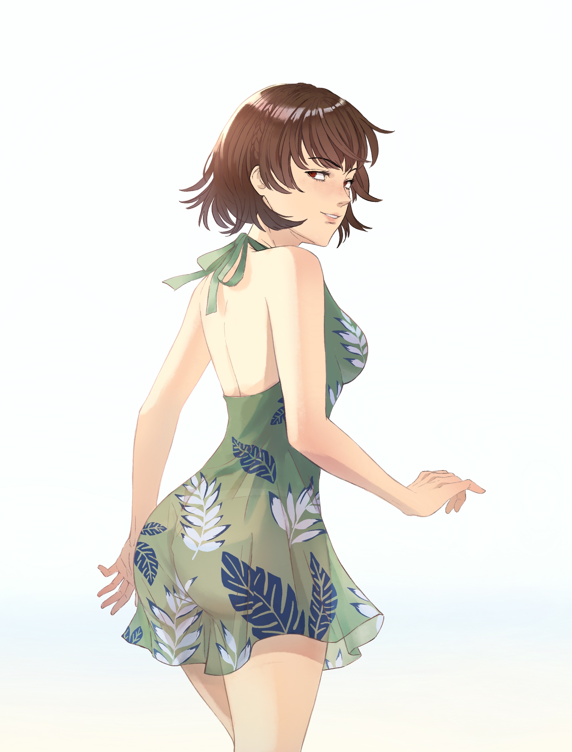 1girls, ass, atlus, breasts, dress, female, female only, makoto niijima, persona, persona 5, sarcii, sideboob, solo, sundress, tagme