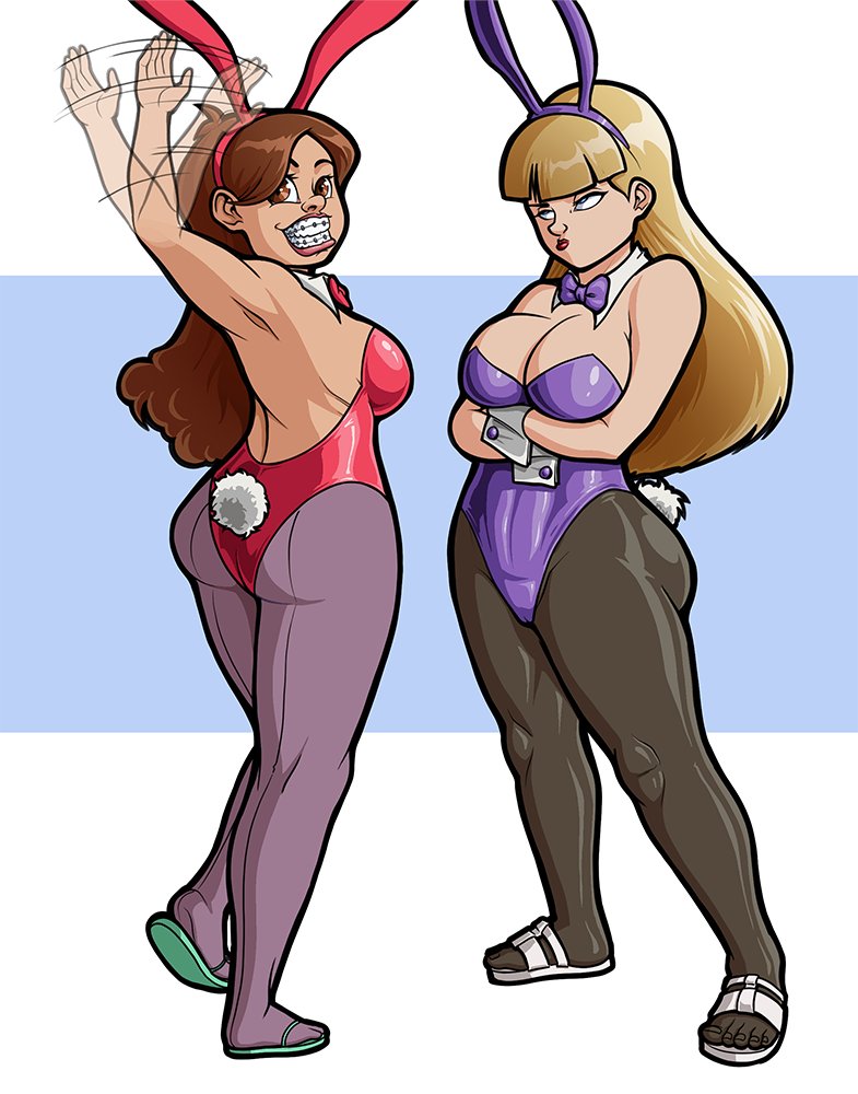 2girls ass big_breasts blonde_hair bracelet breasts brown_hair bubble_butt busty disney disney_channel female female_focus female_only full_body gravity_falls hourglass_figure mabel_pines multiple_girls pacifica_northwest pinup pinup_pose tagme trpxart wide_hips