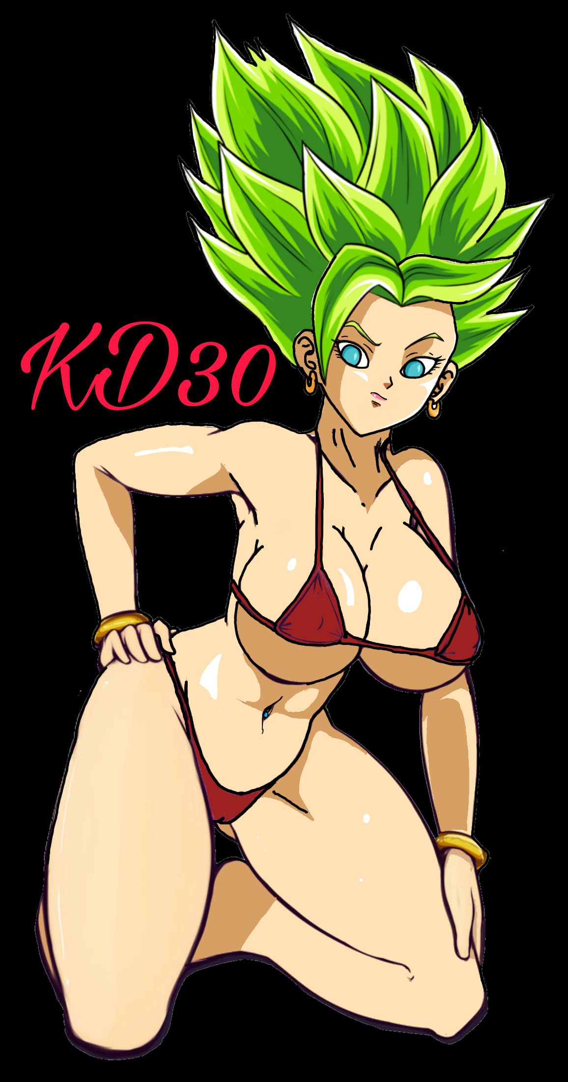 1female 1girls abs artist_name belly belly_button belly_button_piercing big_ass big_breasts big_butt bikini black_background blue_eyes curvaceous curves curvy curvy_body curvy_female curvy_figure curvy_hips curvy_thighs dragon_ball dragon_ball_super eyebrows_raised female female_abs female_focus female_only female_saiyan gold_bracelet gold_bracelets gold_earrings golden_earrings green_hair hand_on_hip hoop_earrings hourglass_figure kale kale_(berserker) kiokendragon legendary_super_saiyan lipstick looking_at_viewer looking_down muscle muscles muscular muscular_arms muscular_female muscular_legs muscular_thighs navel navel_piercing on_knees piercing red_bikini saiyan saiyan_girl shiny shiny_ass shiny_breasts shiny_hair shiny_skin shiny_thighs spiky_hair super_saiyan super_saiyan_2 tagme thick thick_hips thick_legs thick_thighs thighs universe_6 universe_6_girls voluptuous voluptuous_female watermark