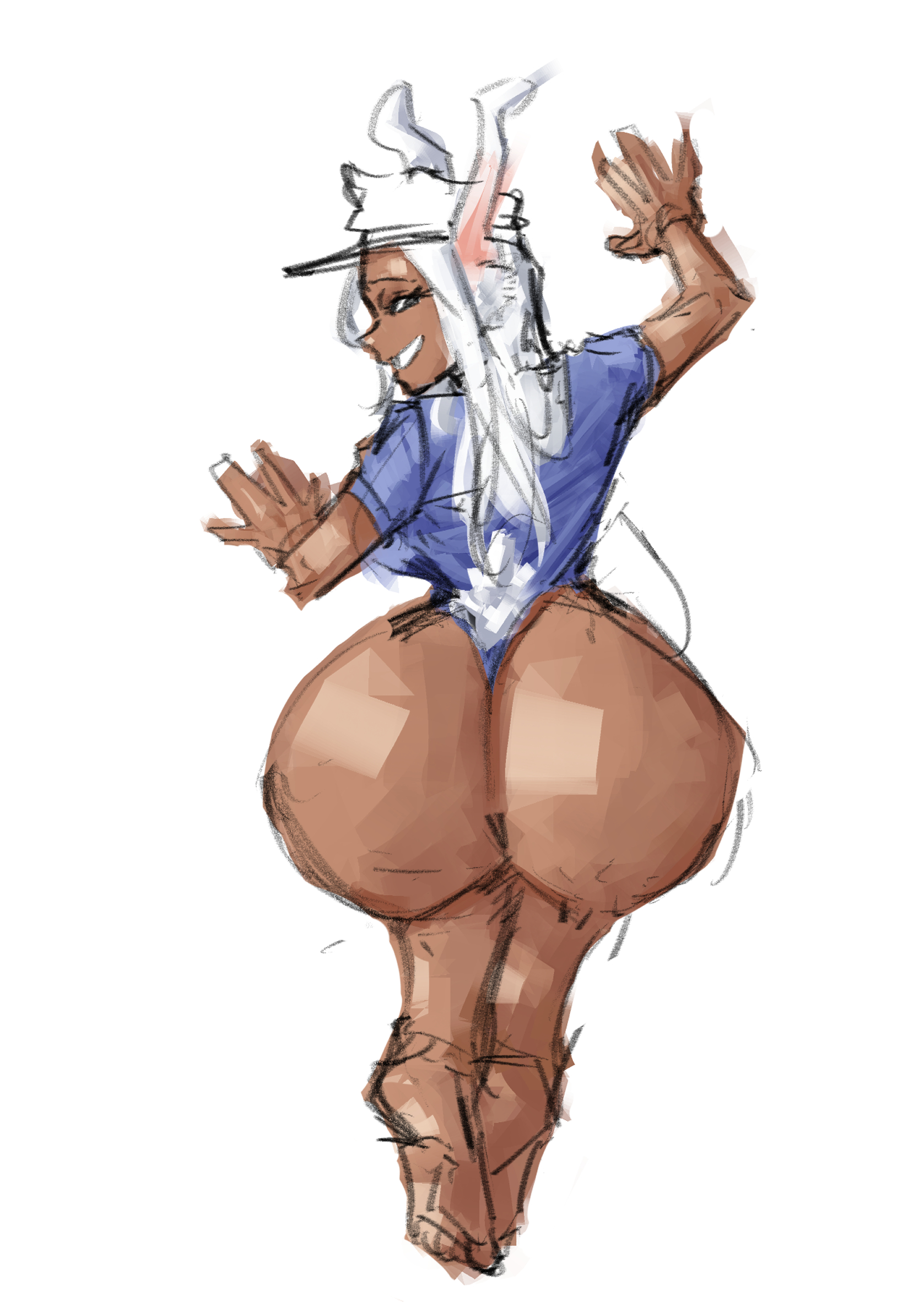 1girls, 2023, animal ears, animal humanoid, arms up, ass, back, back view, big ass, big breasts, black eyes, breasts, busty, calves, clothed, clothed female, clothes, clothing, colored sketch, dark skin, dark-skinned female, eyelashes, feet, feet together, female, from behind, full body, fully clothed, grin, hair, hat, headwear, hi res, huge ass, humanoid, kneeling, large ass, large breasts, legs together, leotard, limb0 o, long ears, long hair, looking at viewer, looking back, looking back at viewer, miruko, my hero academia, police, police uniform, policewoman, pose, posing, presenting, presenting hindquarters, rabbit ears, rabbit humanoid, rabbit tail, rear view, rumi usagiyama, sideboob, simple background, sketch, smile, smiling, smiling at viewer, soles, solo, straight hair, tail, teeth, toes, white background, white hair, wide hips