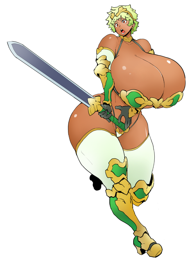 big_breasts bikini_armor breasts female green_hair huge_breasts original sasaki_tatsuya tagme thick_thighs wide_hips