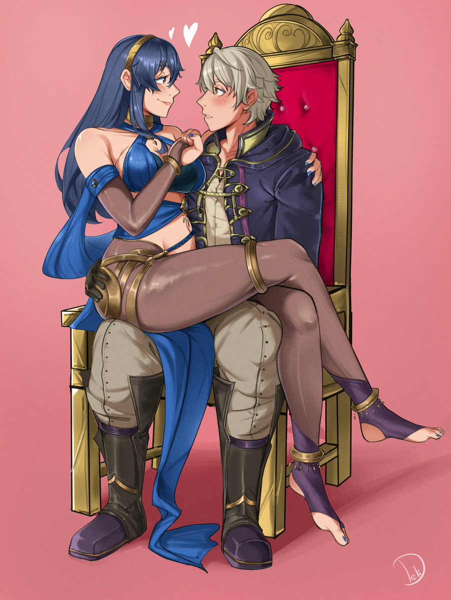 1boy 1girls alternate_costume arm_around_shoulder blue_eyes blue_hair blue_nails blue_shawl breasts bridal_gauntlets bridal_legwear chair cleavage coat cosplay crossed_legs dancer delicious_brain deliciousbra dorothea_arnault_(plegian) dorothea_arnault_(plegian)_(cosplay) female fire_emblem fire_emblem_awakening fire_emblem_heroes gray_hair grey_hair heart lips looking_at_another lucina_(fire_emblem) male medium_breasts midriff_peek nail_polish nintendo on_chair pantyhose plegian purple_coat robin_(fire_emblem) robin_(fire_emblem)_(male) shawl sitting sitting_on_lap sitting_on_person smile thick_thighs thighs tiara