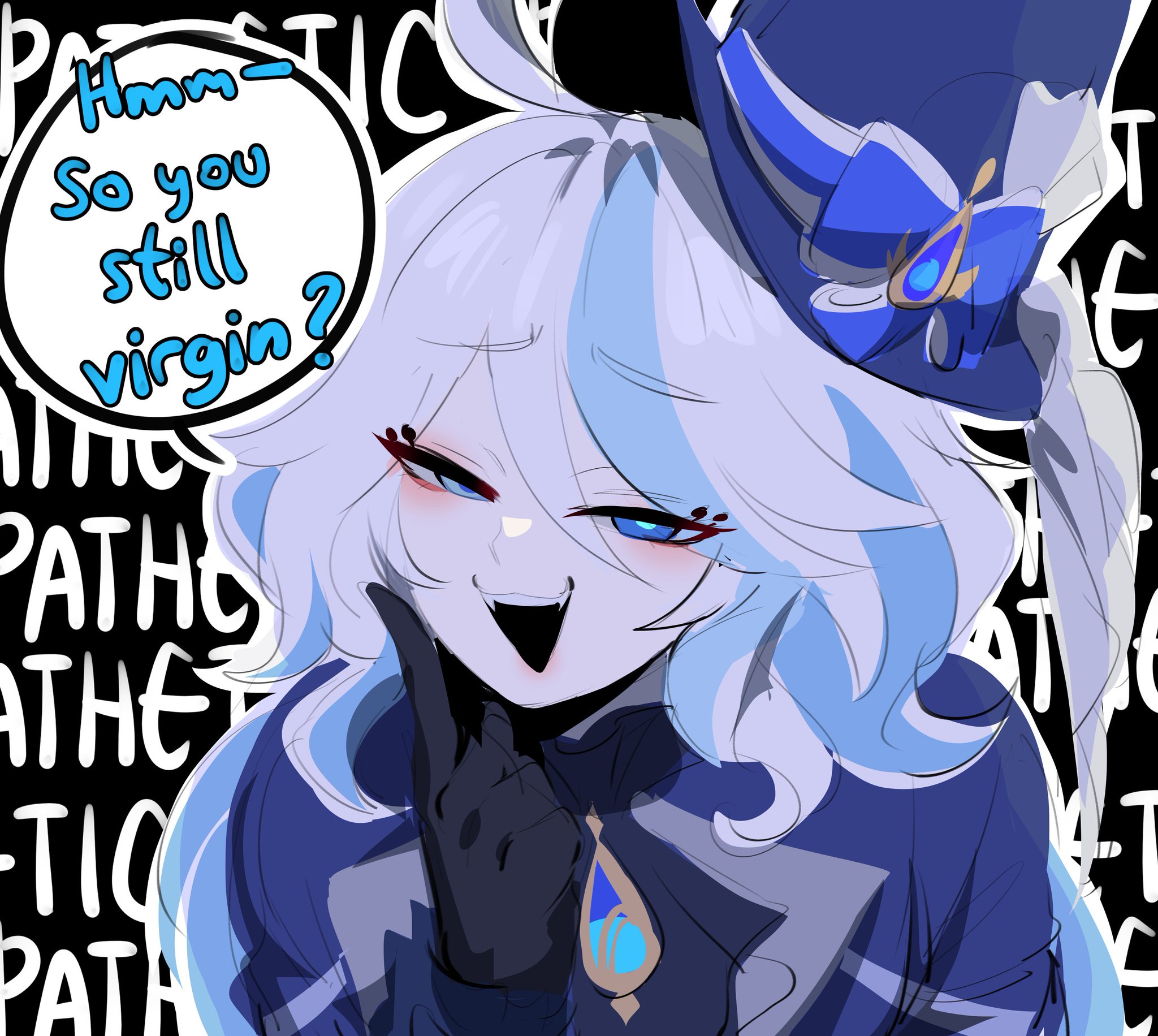 arrogant, brat, bratty, female, furina (genshin impact), genshin impact, humiliation, inminent sex, kurenaiz1, pathetic, pathetic (phrase), text