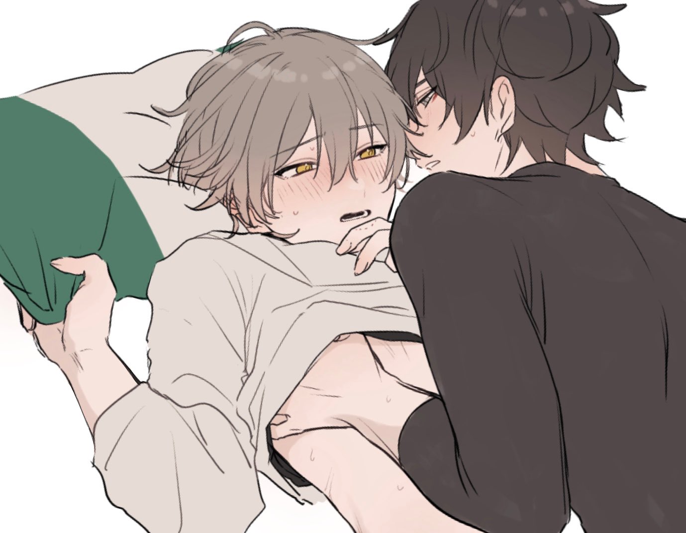 2boys, bedroom eyes, blush, caelus (honkai: star rail), dan heng, dan heng (honkai: star rail), gay, honkai (series), honkai: star rail, male, male only, multiple boys, multiple males, playing with nipple, shy, sirolook, yaoi