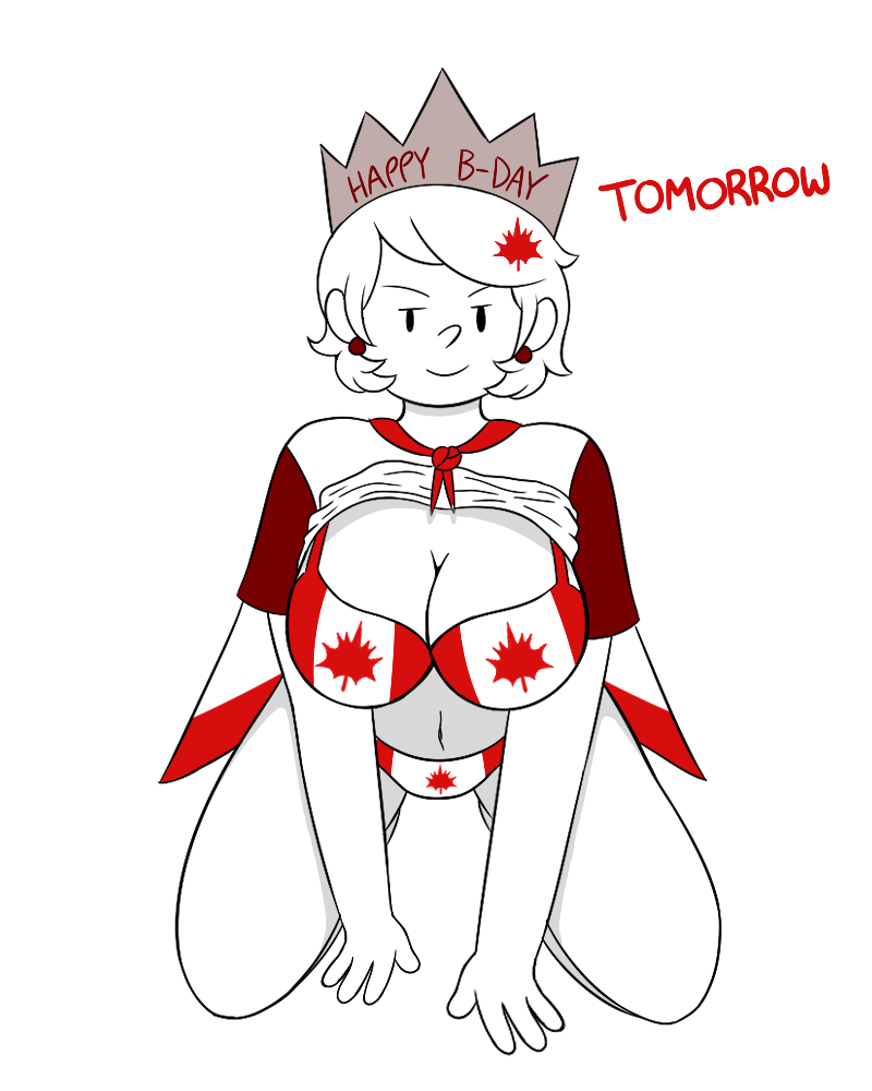 1girls bikini canada_(countryhumans) canada_(egobuzz) canada_day clothing countryhumans countryhumans_girl earrings female female_only looking_at_viewer national_personification short_hair simple_background stickman white_background white_body white_hair white_skin