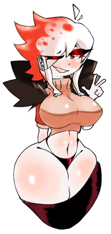 breasts female_sans hardtale hardtale_sans humanized multicolored_hair rule_63 sans sans_au spookdx tagme tagme_(character) thighs undertale_au white_background wink