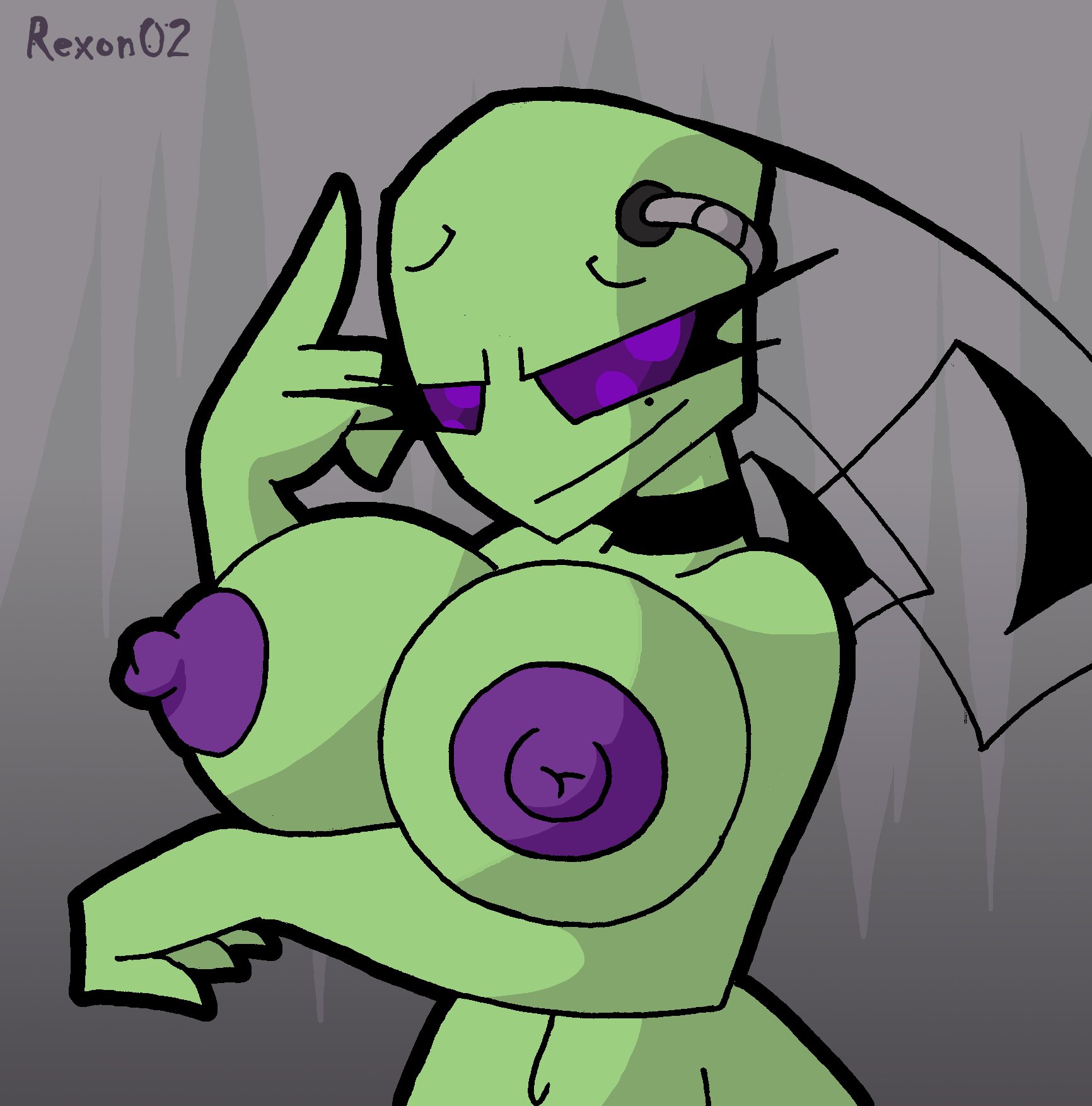 1girls, alien, alien girl, antennae, areolae, breasts, eyelashes, female, female only, green body, green skin, invader zim, irken, looking at viewer, nickelodeon, nipples, purple eyes, rexon02, solo, solo female, tagme, tak (invader zim)