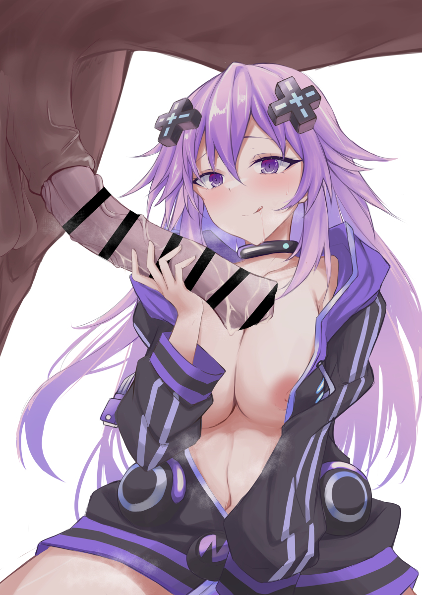 1girls adult_neptune bar_censor bestiality censored horse horsecock kneeling large_breasts licking_lips neptunia_(series) nipples tagme zoophilia