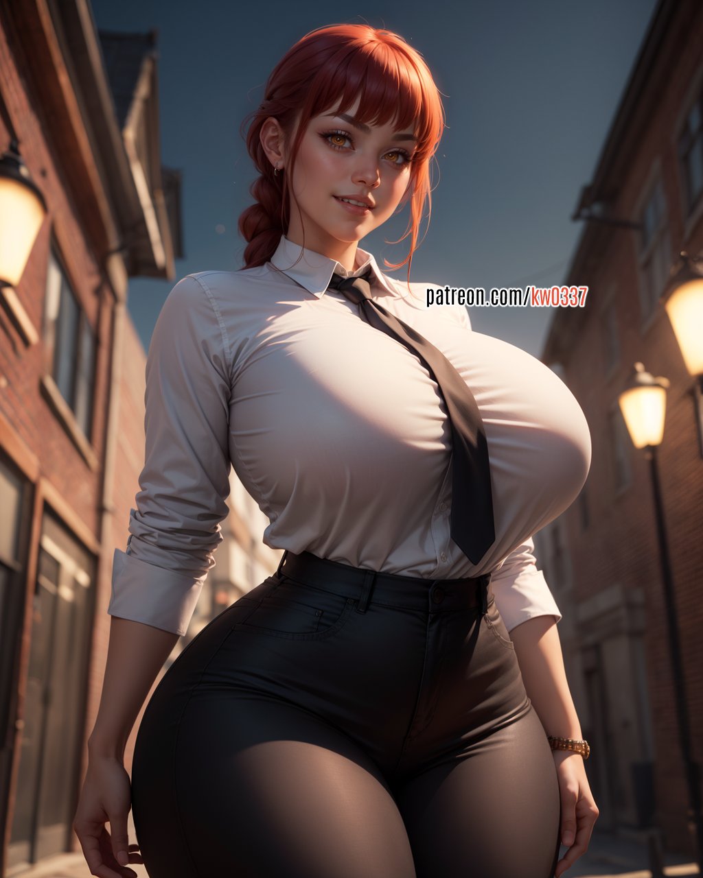 1girls, ai generated, big breasts, breasts, chainsaw man, female, kw0337, makima (chainsaw man), office lady, red hair, tagme