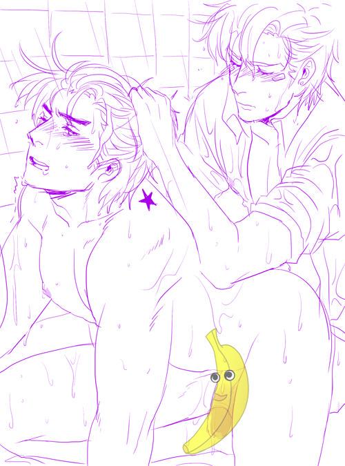 2boys banana_censor battle_tendency caesar_zeppeli duo gay joestar_birthmark jojo's_bizarre_adventure joseph_joestar male male/male male_only male_penetrated male_penetrating male_penetrating_male nude_male yaoi