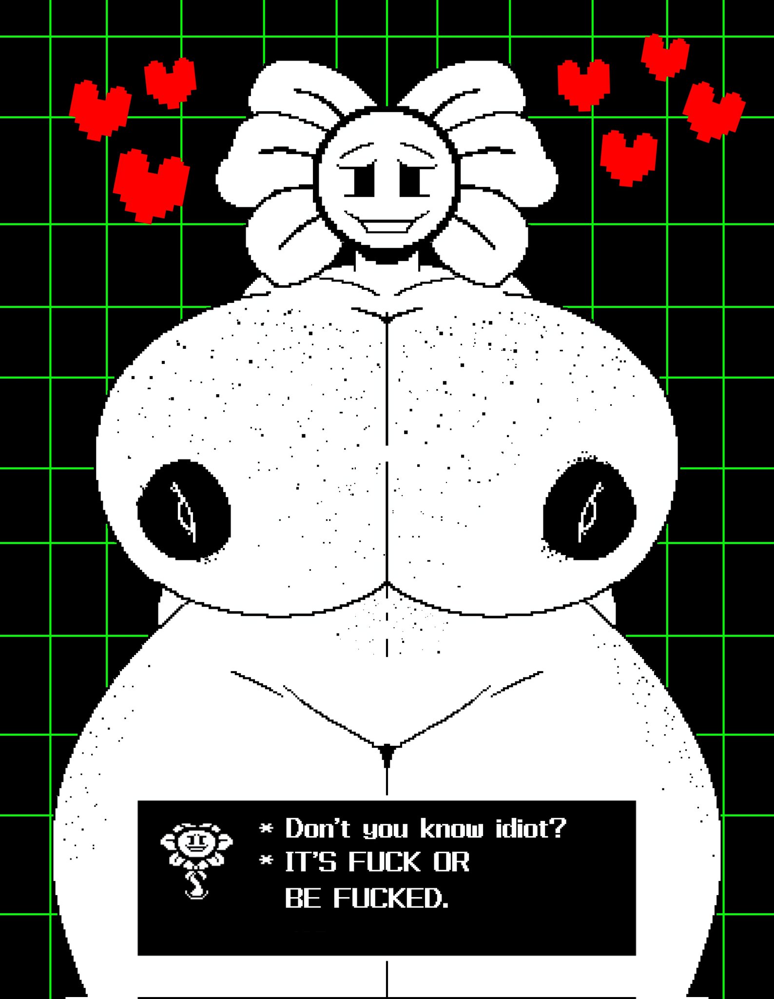 ass, big ass, big breasts, big butt, breasts, breasts bigger than head, female, female only, flowey the flower, flowey with a body, huge breasts, naked, nude, nude female, plantie, text, thick ass, thick thighs, undertale, undertale (series), videogamedunky