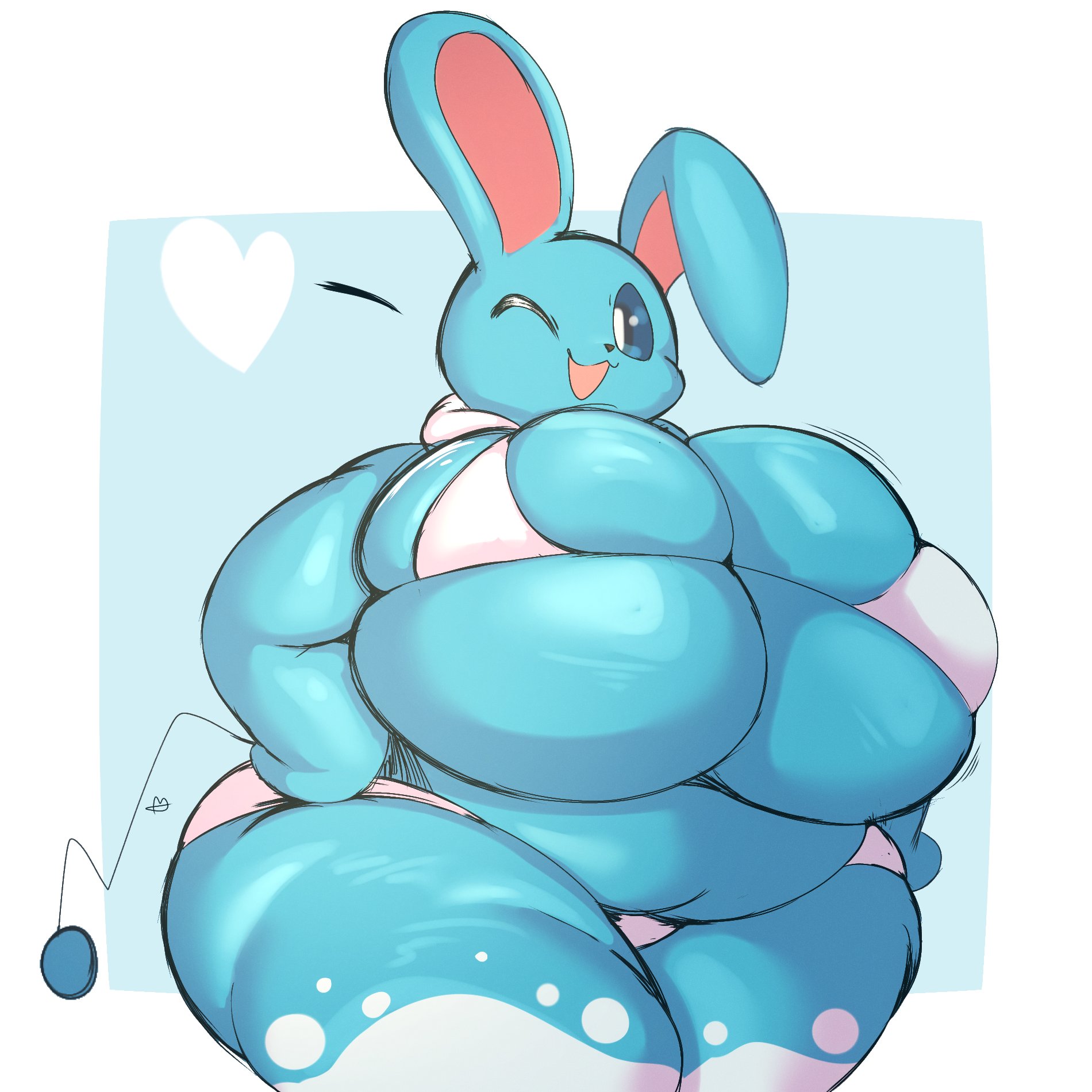 anthro, anthrofied, azumarill, bikini, breasts, female, furry, happy, huge breasts, muffin top, plump, plump breasts, plump thighs, pokémon (species), pokemon, pokemon (species), rabbit, rabbit ears, stevest58244496, thick thighs, tight clothing, white panties, wink
