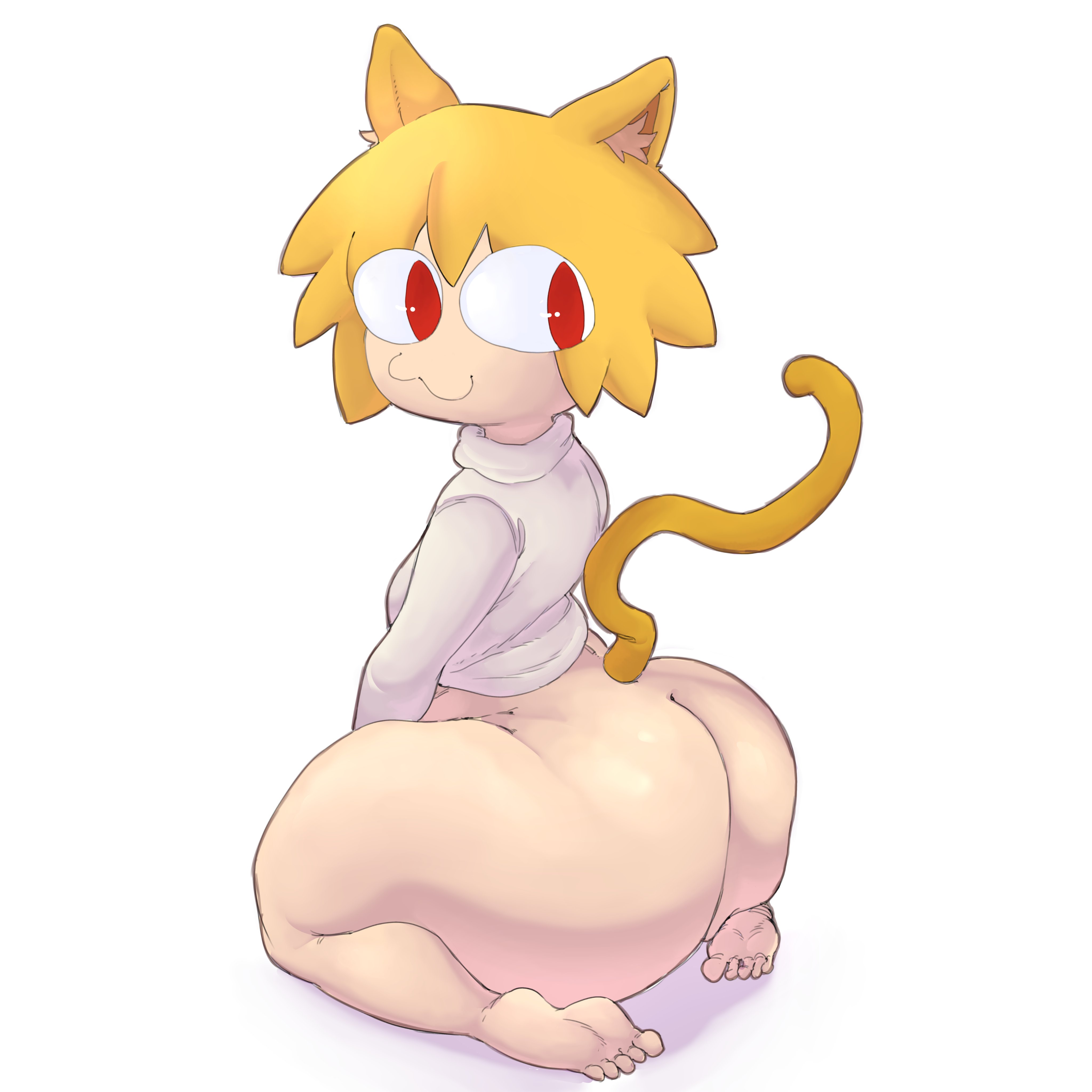 :3, 1girls, 2d, animal ears, anthro, anthro female, anthro only, ass, ass focus, big ass, big butt, cat ears, cat tail, dustedburger, fat ass, feet, feline, female, female only, large ass, light skin, light-skinned female, looking at viewer, looking back, melty blood, neco-arc, red eyes, sitting on soles, smile, soles, solo, solo female, solo focus, tagme, toes, tsukihime, type-moon, white background, wide hips