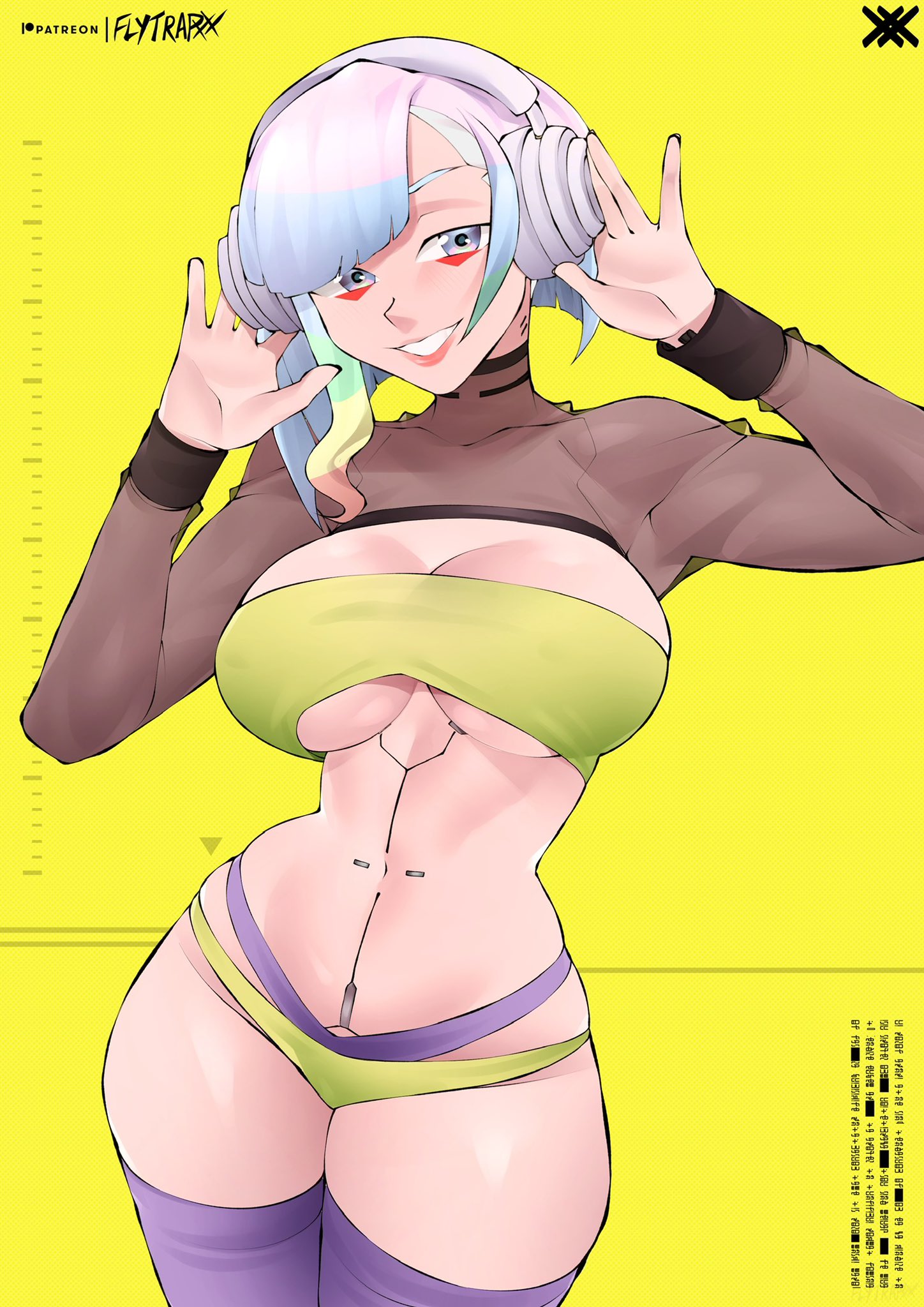 1girls, big breasts, boob window, breasts, cd projekt red, cleavage, cyberpunk 2077, cyberpunk: edgerunners, cyborg, female, female only, flytrapxx, light skin, light-skinned female, lucyna kushinada, solo, studio trigger, underboob