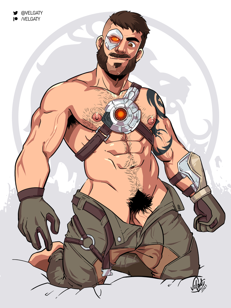 1boy 2023 abs armpit_hair balls bara barazoku beard biceps big_penis brown_hair bulge clothing cybernetic_eye daddy facial_hair flaccid gay hairy hairy_chest half-erect kano_(mortal_kombat) male male_focus male_nipples male_only male_pubic_hair manly mortal_kombat mortal_kombat_11 moustache muscles muscular muscular_arms muscular_male nipples pecs penis penis_outline solo solo_male vein veiny_penis velgaty