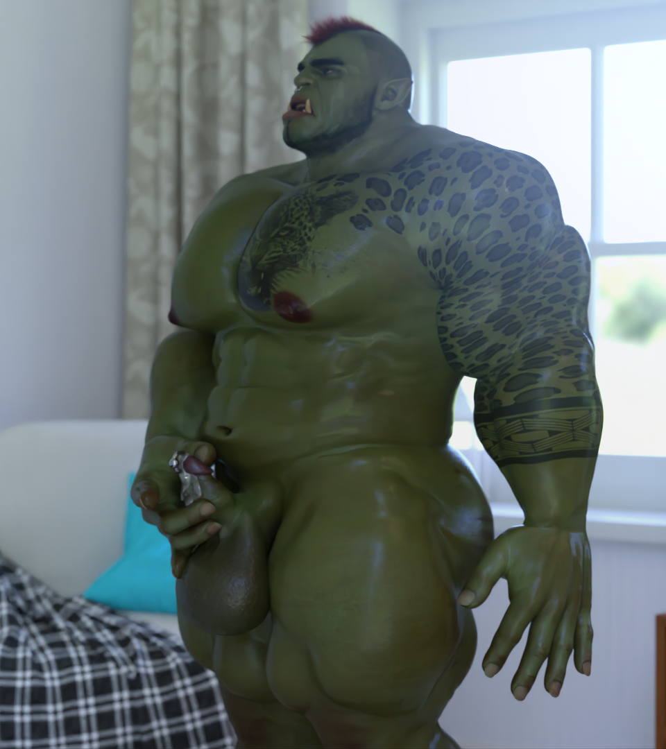 1boy 3d balls erection fangs gay green_body green_skin hi_res humanoid jerkingoff male male_only muscular nsfwmaker orc orc_male penis solo solo_focus tsilyaxd