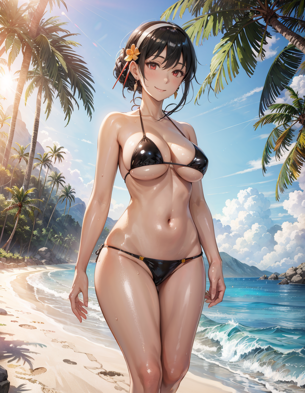 1girls, ai generated, big breasts, bikini, black bikini, breasts, busty, cleavage, female, female focus, female only, large breasts, legs, navel, seductive look, sensual, spy x family, stable diffusion, sweat, swimsuit, thighs, voluptuous, voluptuous female, yor briar, yor forger