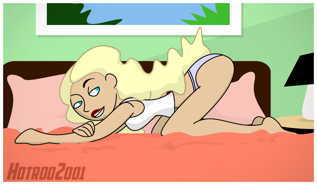 all_fours blonde_hair blue_eyes clothing disney hotrod2001 kim_possible medium_breasts on_bed panties t-shirt tara_(kim_possible) top-down_bottom-up white_panties