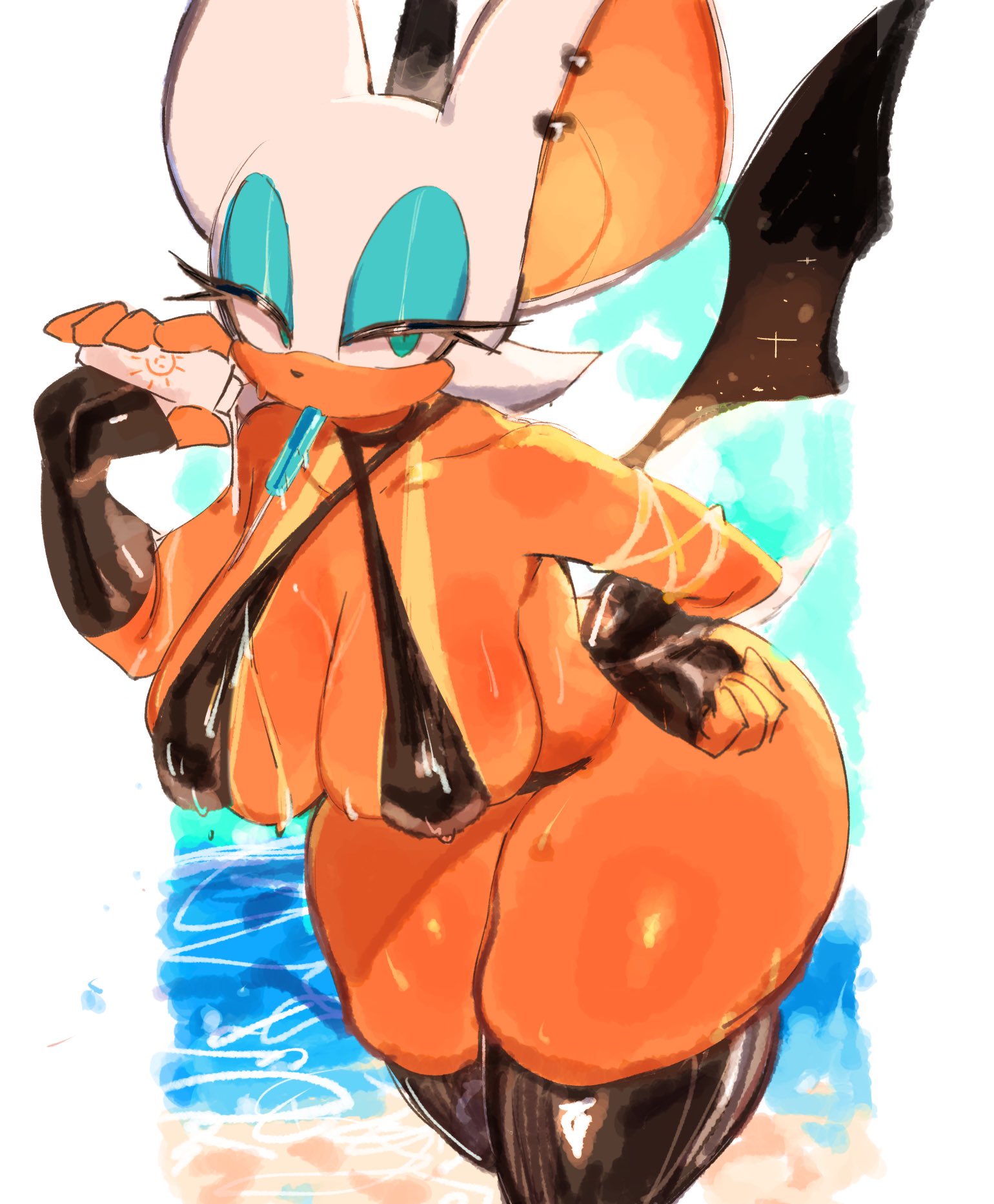 1girls, 2023, alternate ass size, alternate breast size, anthro, armpits, barely contained, barely contained breasts, barely fits, bat, bat ears, bat wings, big breasts, big ears, big hips, breasts, chubby, chubby female, cleavage, clothing, color, eyeliner, female, front view, furry, huge thighs, imminent wardrobe malfunction, large breasts, large hips, looking at viewer, lotion, pierced ears, piercing, popsicle, revealing clothes, revealing swimsuit, rouge the bat, seductive, sega, shortstack, solo, sonic (series), sonic the hedgehog (comics), sonic the hedgehog (series), stockings, sunscreen, sweat, sweating, tan body, tan skin, tanline, thick, thick legs, thick thighs, thighhighs, tight bikini, tight swimsuit, tight swimwear, too tight, undersized clothes, undersized clothing, usa37107692, voluptuous, voluptuous female, wide hips