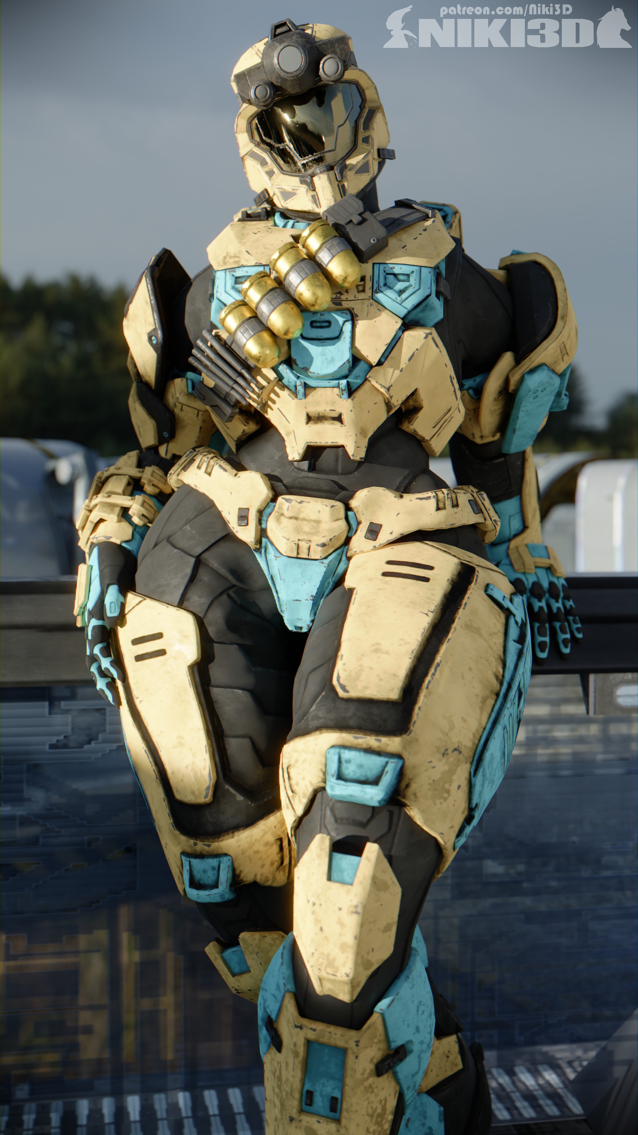 1girls, 3d, armor, breasts, female, female spartan (halo), halo (series), helmet, hips, looking at viewer, niki3d, spartan (halo), thick thighs, thighs, thunder thighs, wide hips