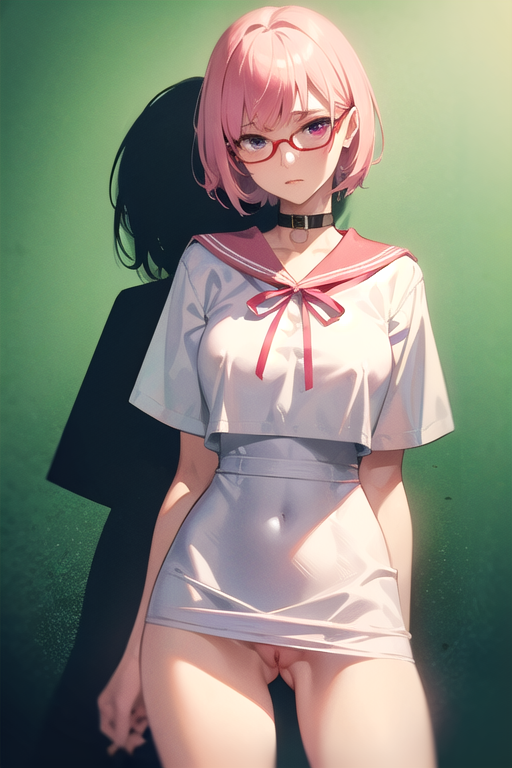 ai_generated clothed flashing glasses hairless_pussy no_panties pink_eyes pink_hair saiki_kusuko saiki_kusuo saiki_kusuo_no_psi_nan showing_pussy