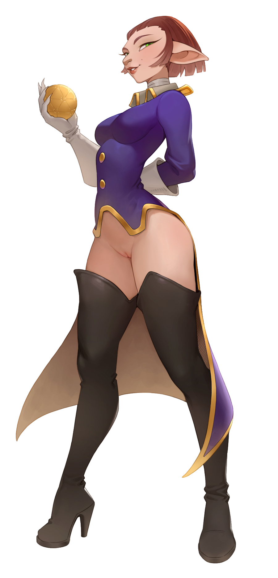 alpha_channel anthro boots bottomless captain_amelia cheshirrr clothed clothing disney felid feline female footwear genitals hi_res high_heel_boots high_heels legwear looking_at_viewer mammal no_underwear pantsless pussy simple_background solo thigh_boots thigh_highs transparent_background treasure_planet uniform