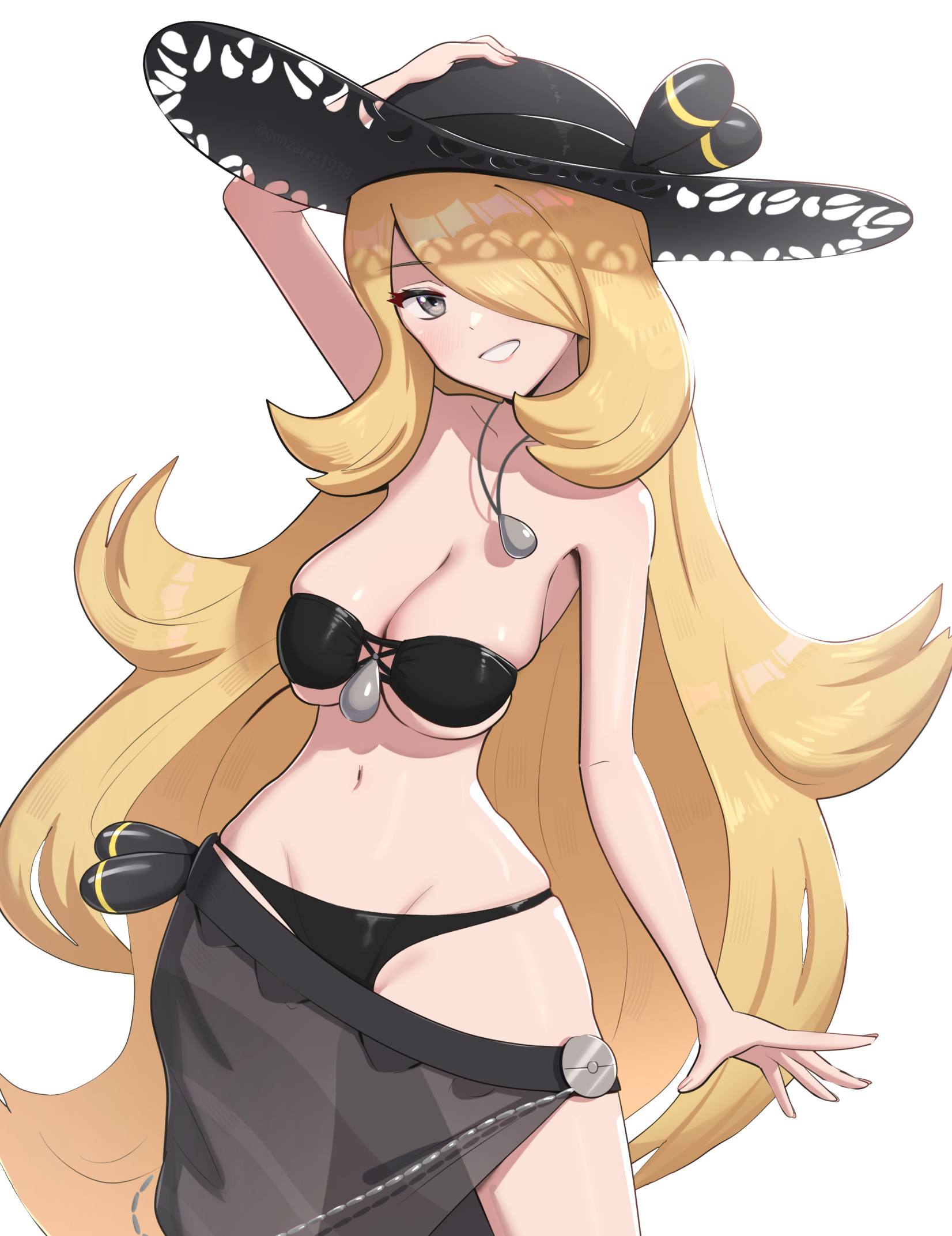 breasts, cogita (cosplay), cynthia (pokemon), female, female only, gonzarez, nintendo, pokemon, solo, swimsuit