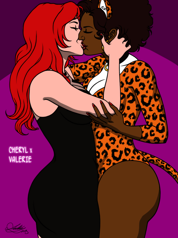 2girls archie_comics big_ass big_breasts black_dress breasts_to_breasts cat_ears cat_suit cat_tail cheryl_blossom closed_eyes dark-skinned_female dress female female_only fully_clothed hand_on_elbow hand_on_neck human human_only interracial interracial_yuri josie_and_the_pussycats kaywest kissing large_breasts leotard lesbian_kiss light-skinned_female light_skin mature mature_female passionate_kiss red_hair valerie_brown yuri