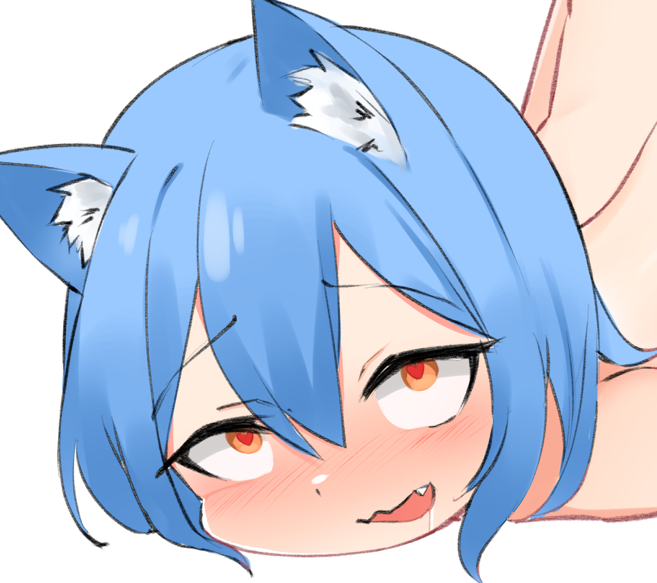 1boy, after sex, ashie neko, blue hair, blush, cat ears, daebom, femboy, heart-shaped pupils, male, satisfied, war thunder