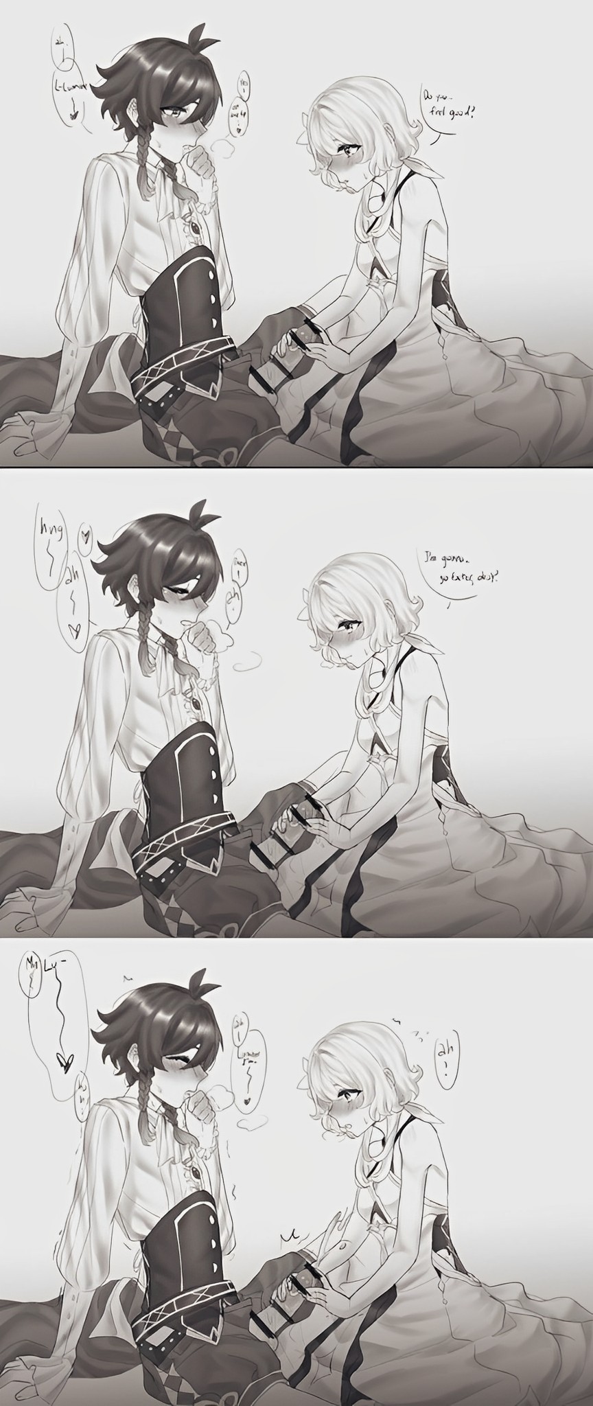 blush, censored, censored penis, cum, cum inside, cute femboy, female, femboy, femboy on female, femboy with female, femboysub, genshin impact, hoyoverse, lumine (genshin impact), male, masturbation, mihoyo, mpkp 18, otoko no ko, penis, straight, submissive femboy, venti (genshin impact)
